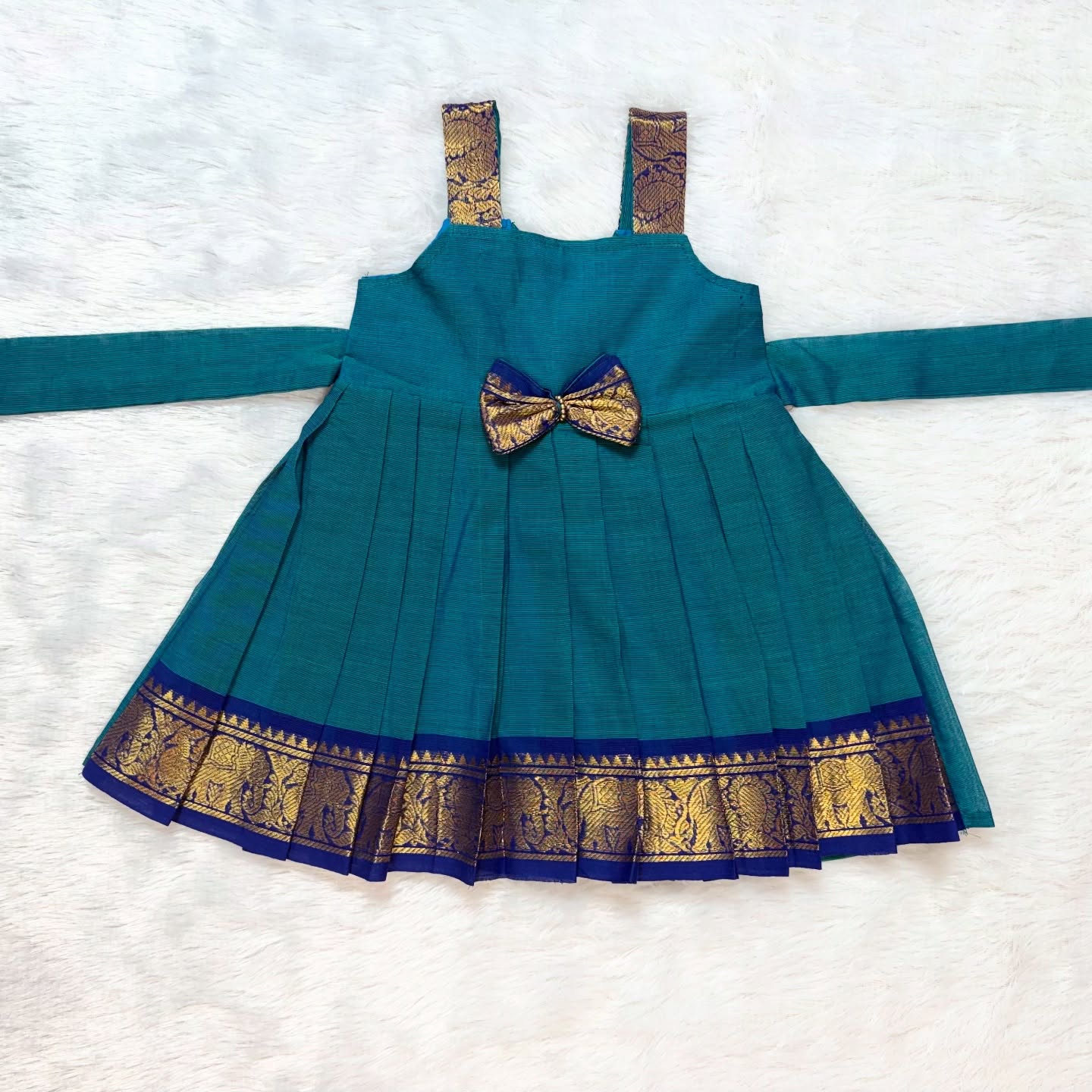 Ramar Blue with Navy Blue - Traditional Kanchi Cotton Kids Ethnic Midi   Amutham Fashions