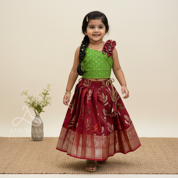 Maroon and Light Green Pattu Paavadai Sattai is specifically made for little princesses