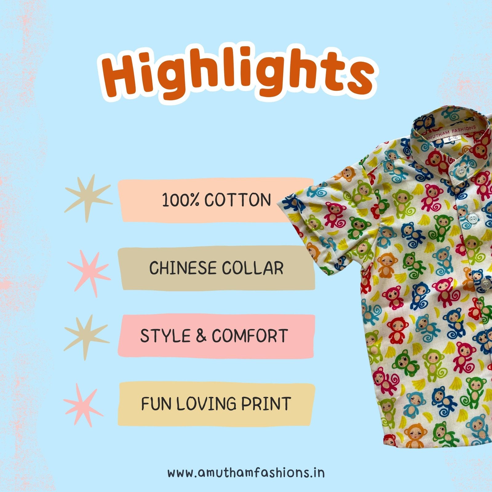 Super Comfortable and Stylish 100% Cotton Kids Shirt – Funny Monkey Print