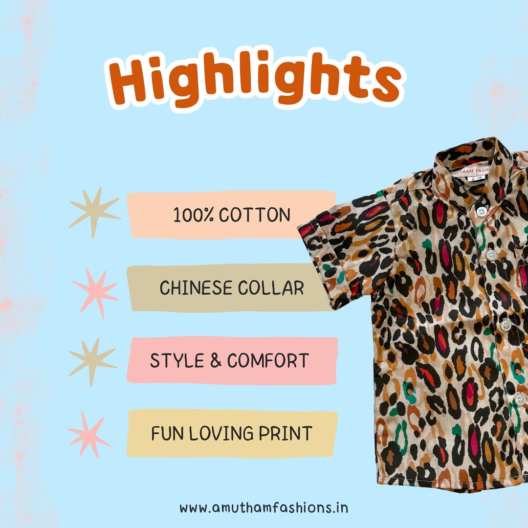 Super Comfortable and Stylish 100% Cotton Kids Shirt – Leopard Print