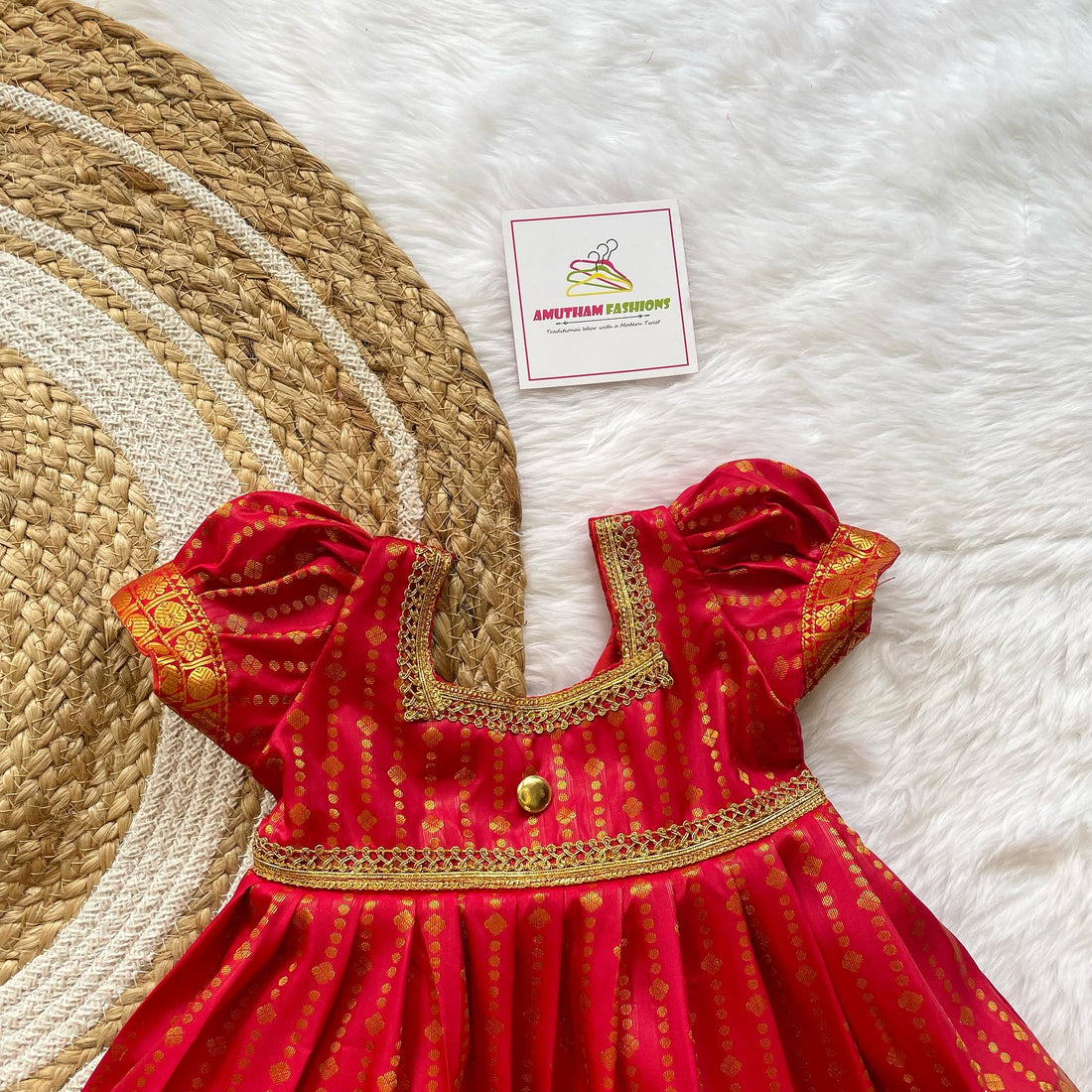 Classic Red Semi Kanchipattu Frock