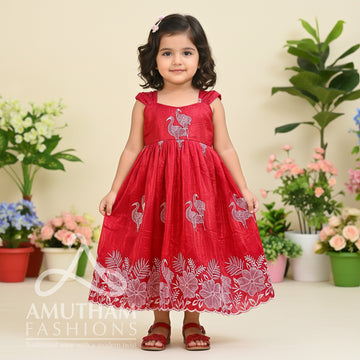 Red - Luxurious organza frock, designed for every special occasion