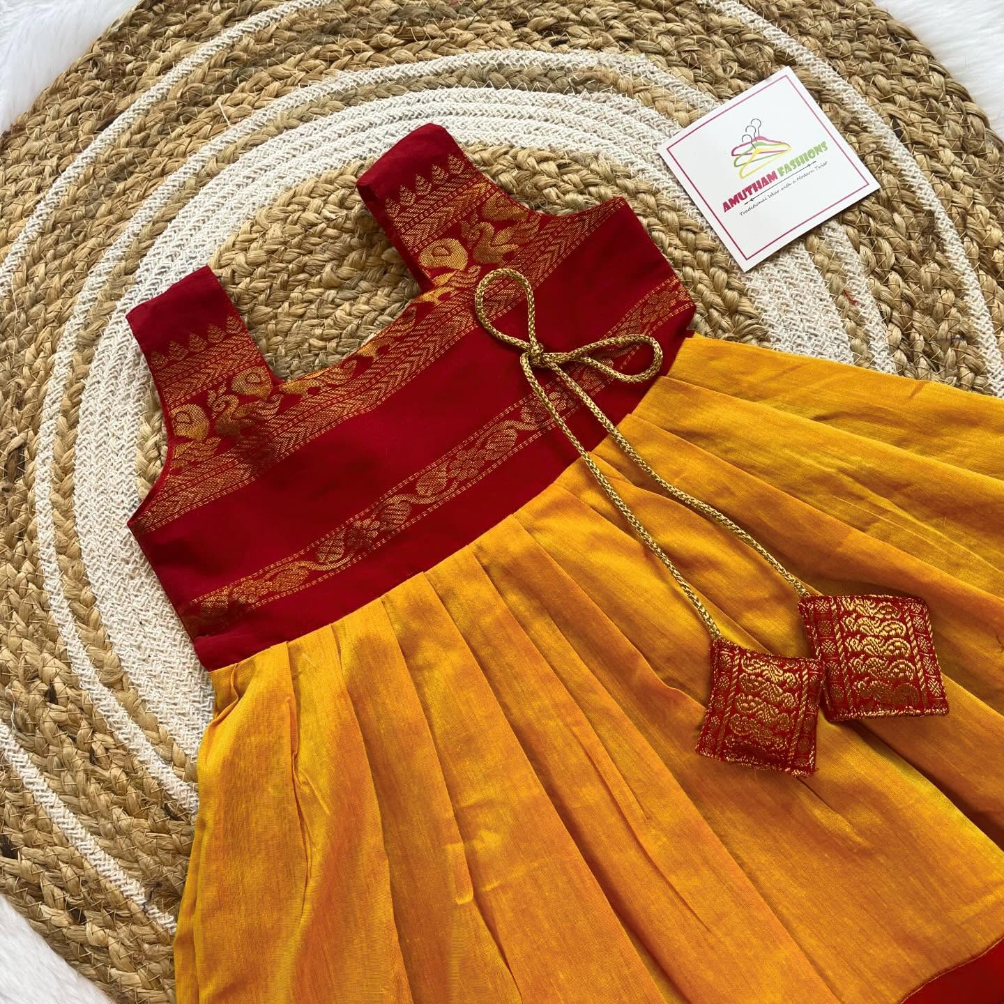 Yellow and Red Kalyani cotton frock