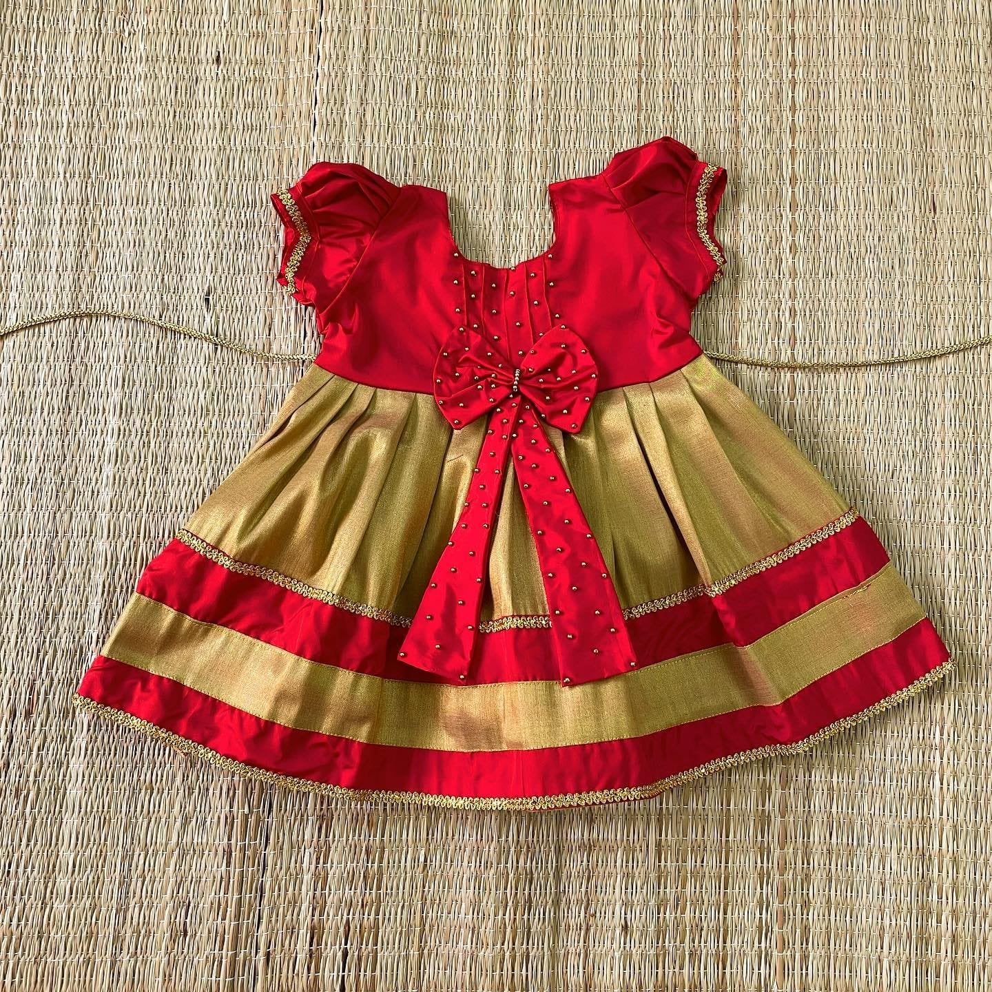 Red & Gold Kerala Kasavu Frock