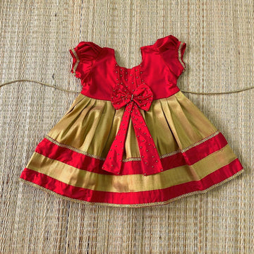 Red & Gold Kerala Kasavu Frock