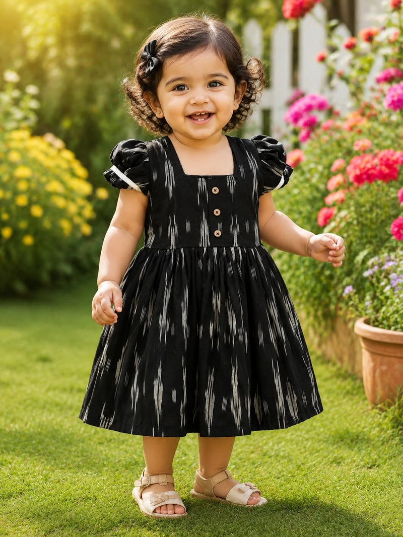 IKKAT LOOM - Soft and Breathable Ikkat Cotton Frock (Black and White)