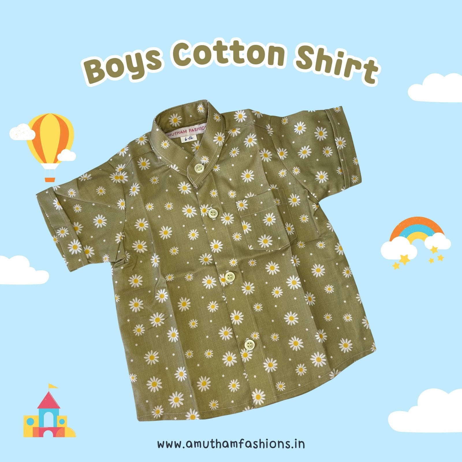 Super Comfortable and Stylish 100% Cotton Kids Shirt – Green Daisy Print