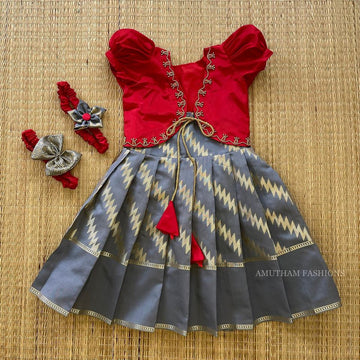 Grey Frock and Red Coat - Semi Silk