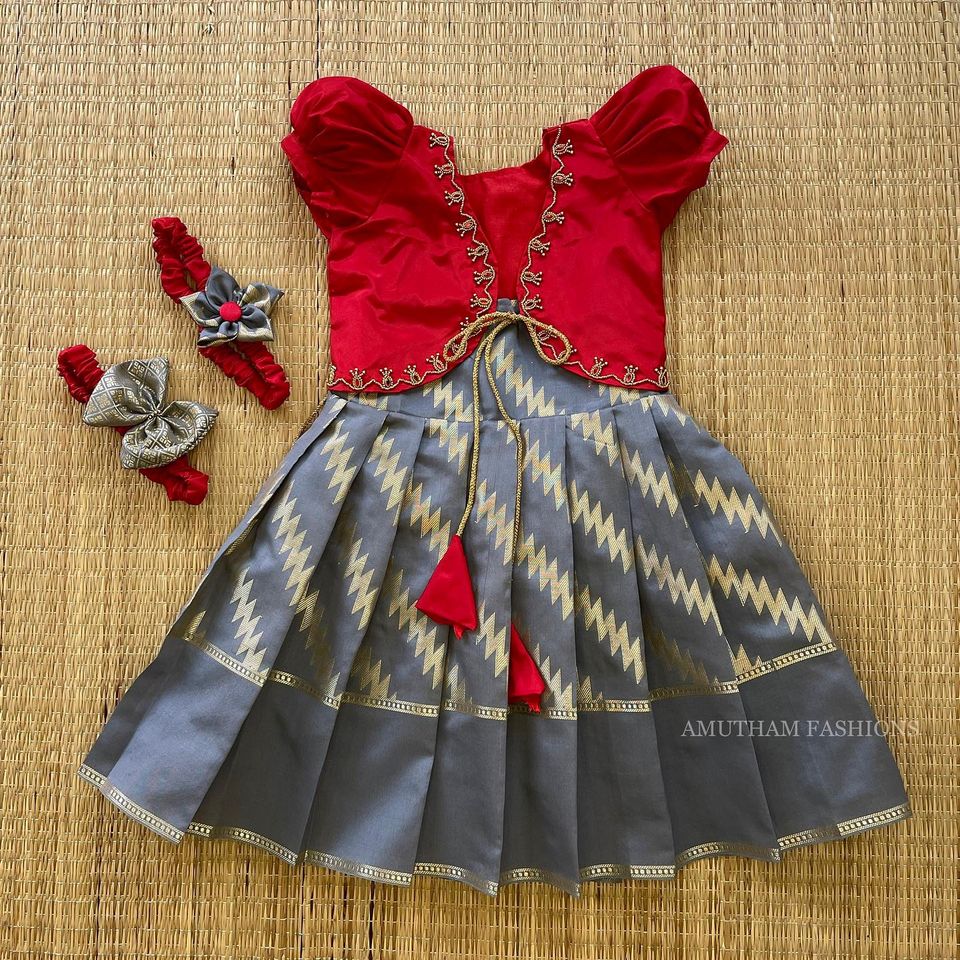 Grey Frock and Red Coat - Semi Silk