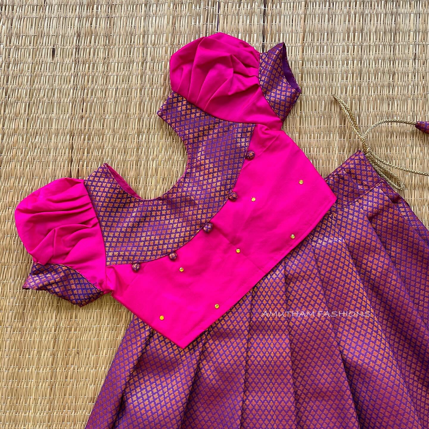 Pink Top and Purple Skirt Semi Silk Paavadai Sattai