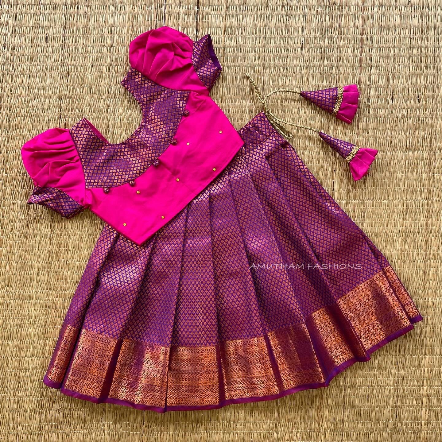 Pink Top and Purple Skirt Semi Silk Paavadai Sattai