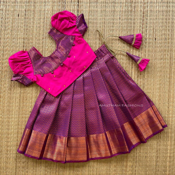Pink Top and Purple Skirt Semi Silk Paavadai Sattai