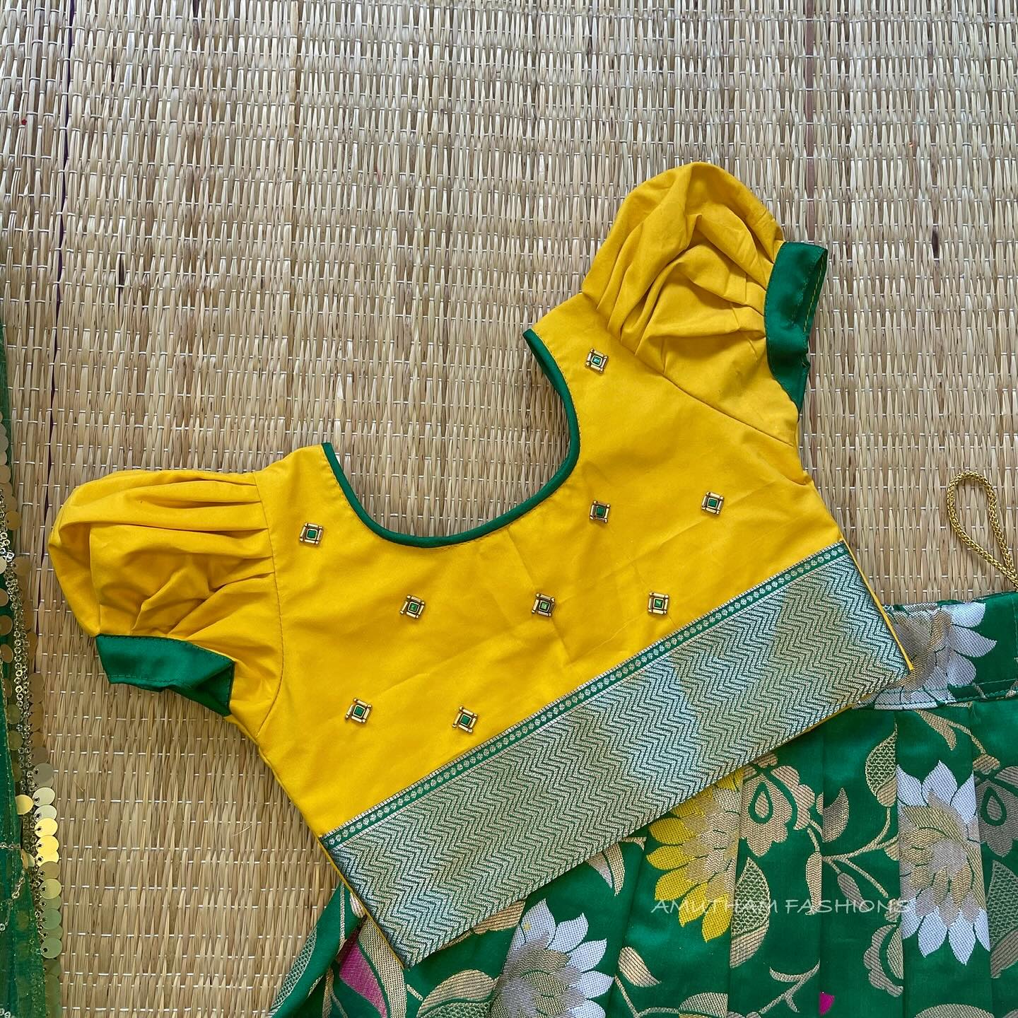 Green and Yellow Semi Silk Paavadai Sattai