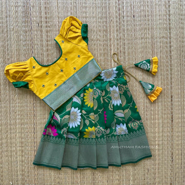 Green and Yellow Semi Silk Paavadai Sattai