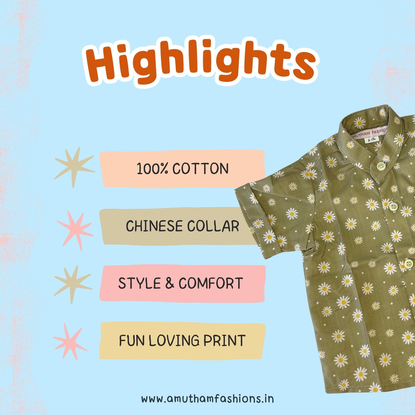 Super Comfortable and Stylish 100% Cotton Kids Shirt – Green Daisy Print
