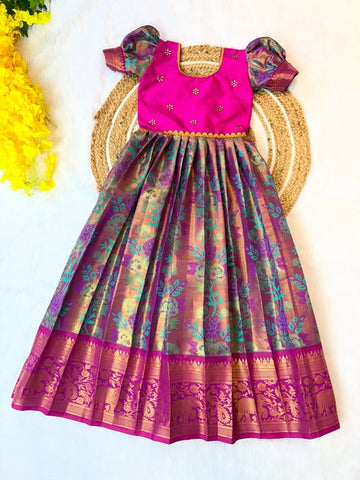 Magenta Pink Pleated Premium Kanchipattu Silk