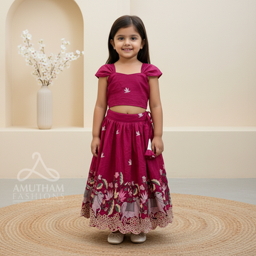 Royal Pink Embroidery Lehenga Set - Soft Organza Fabric