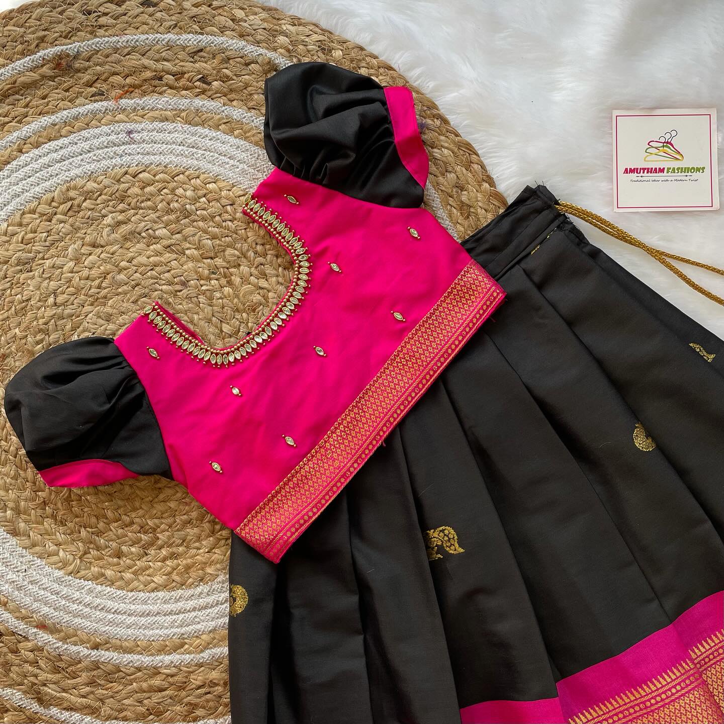 Pink and Black Silk Paavadai Sattai