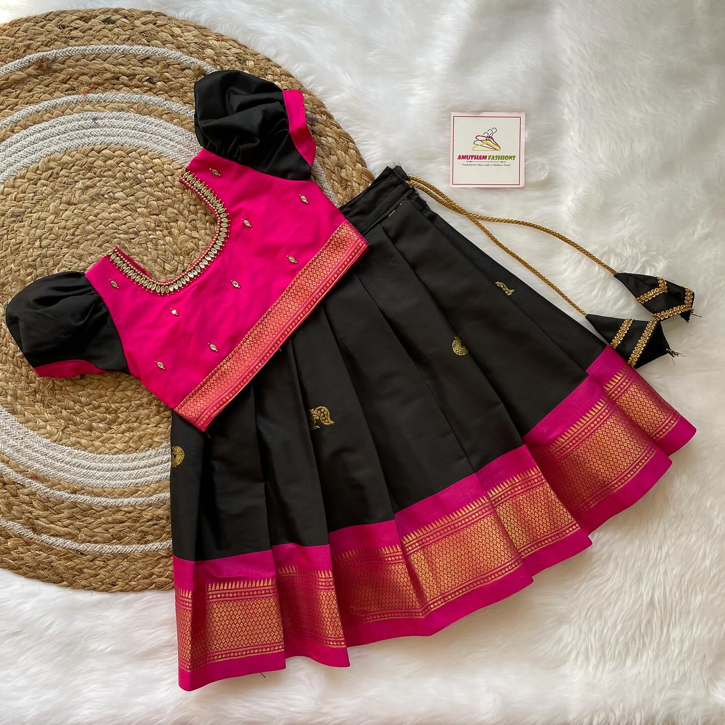 Pink and Black Silk Paavadai Sattai