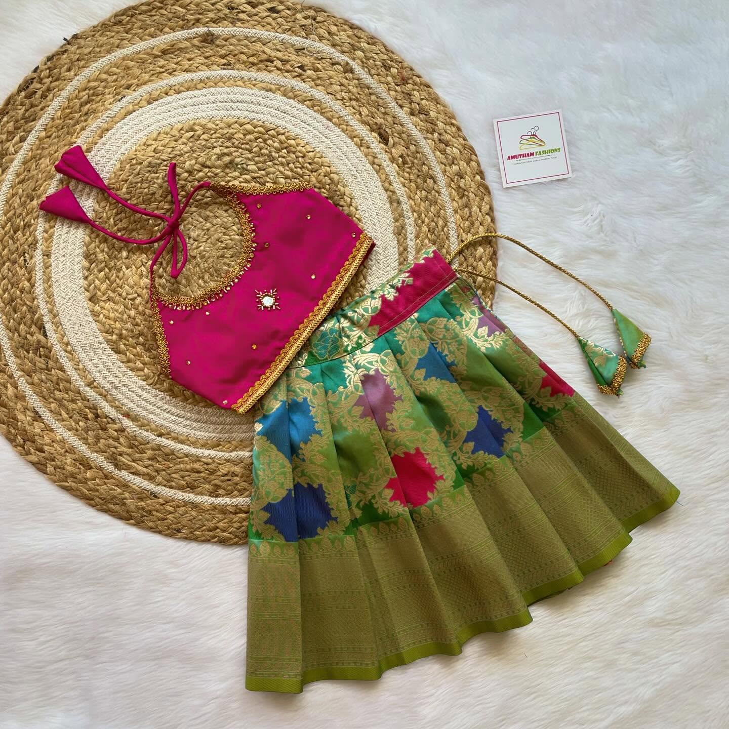 Green and Pink Silk Skirt Top