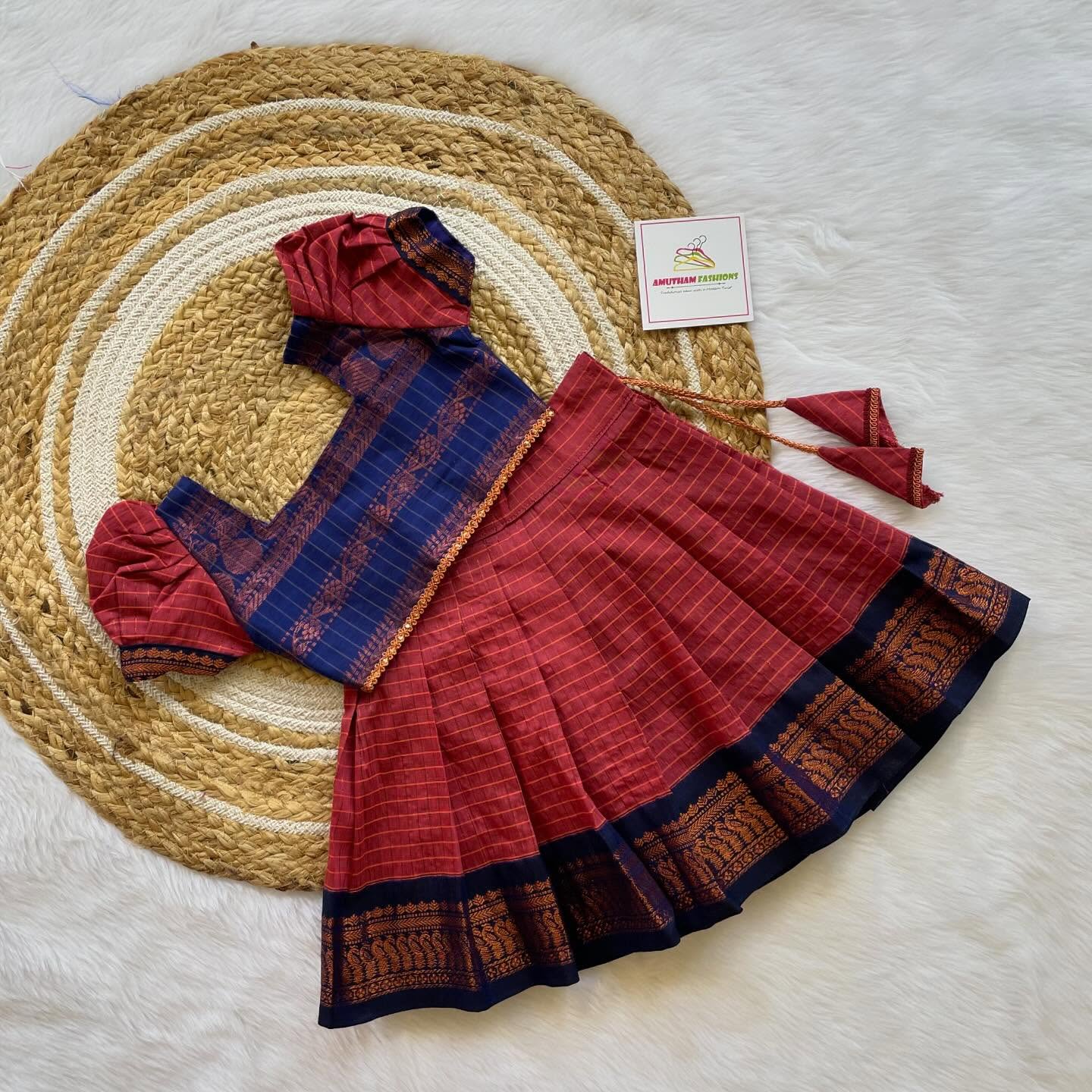 Peach and Blue Silk Paavadai Sattai