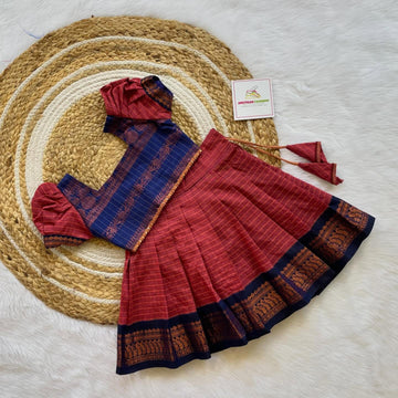 Peach and Blue Silk Paavadai Sattai