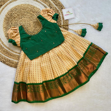 Cream and Green Silk Paavadai Satti