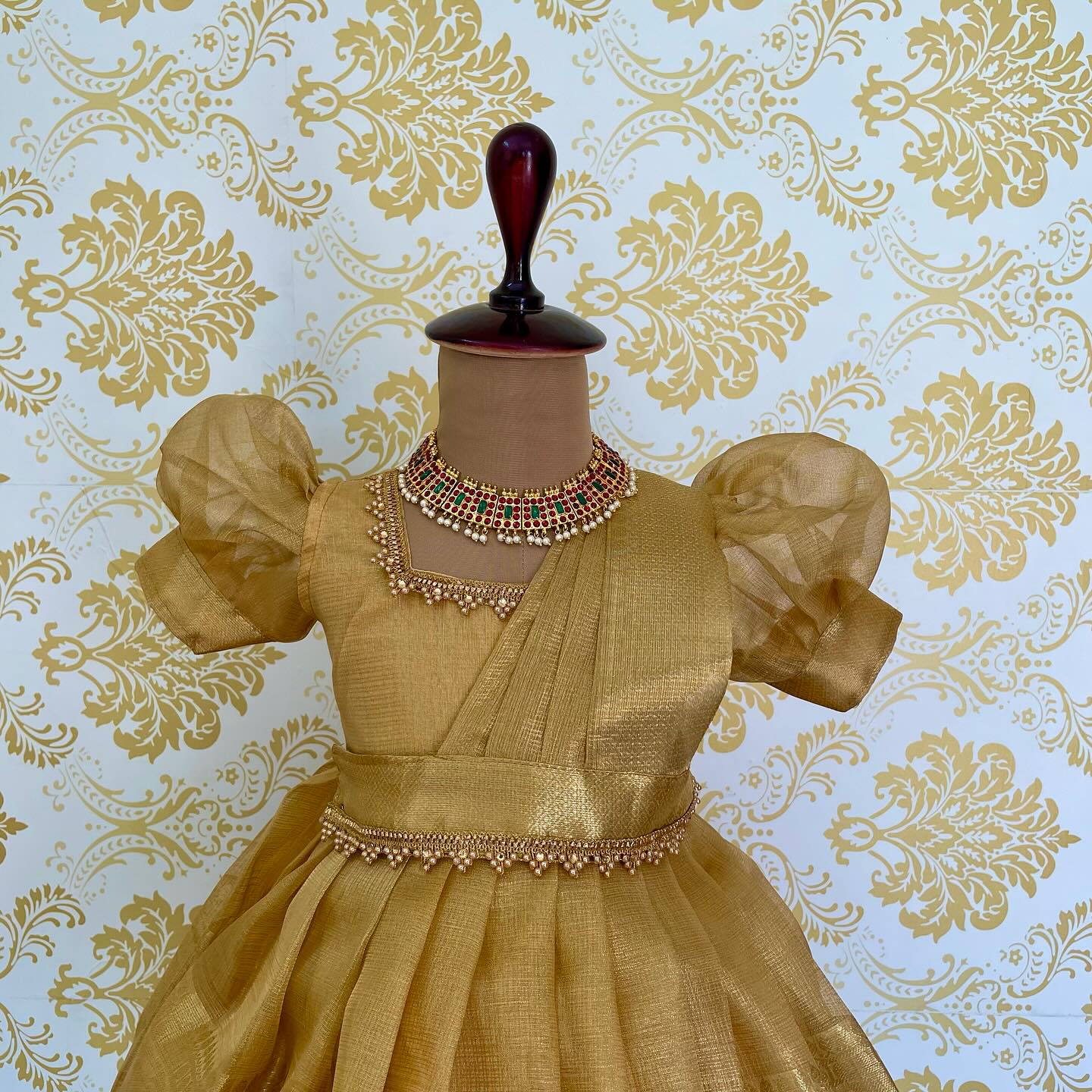 Golden Princess Tissue Frock with detached Duppata