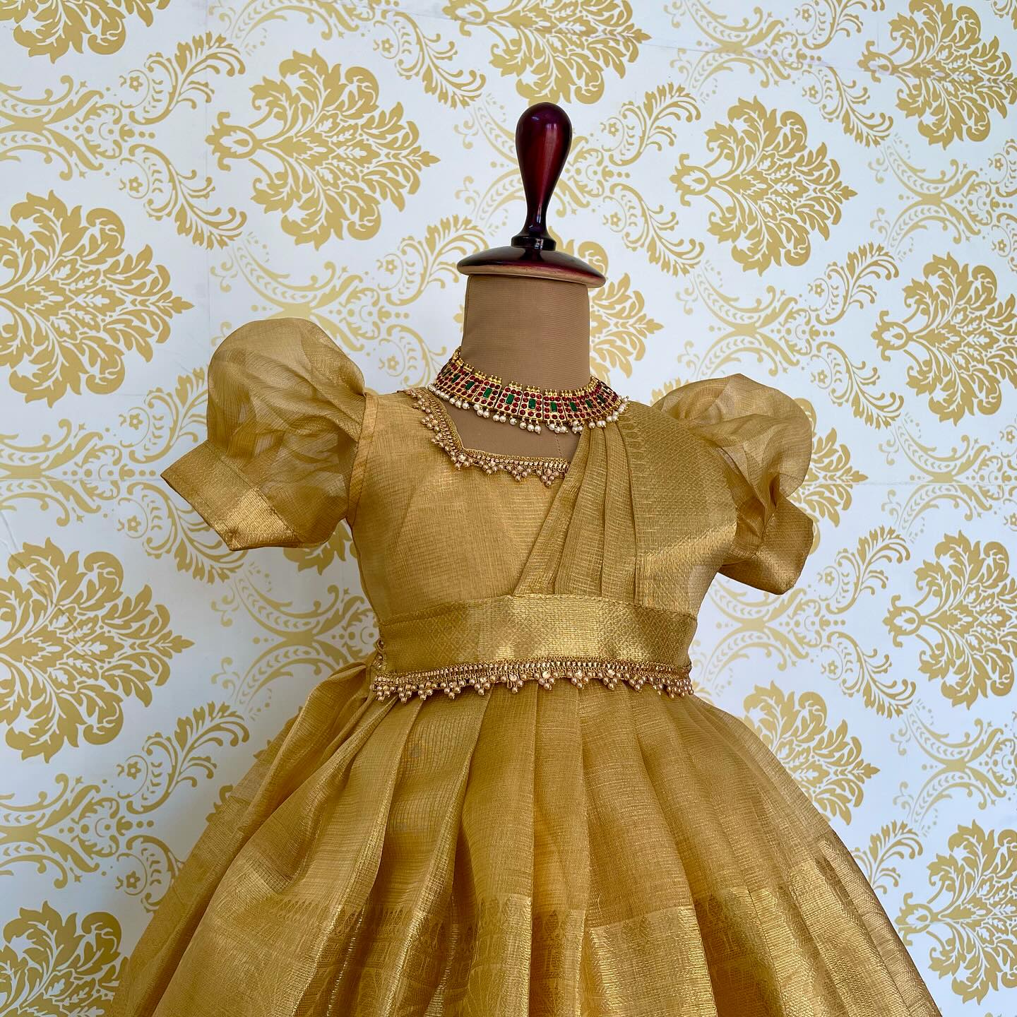 Golden Princess Tissue Frock with detached Duppata