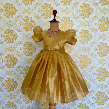 Golden Princess Tissue Frock with detached Duppata