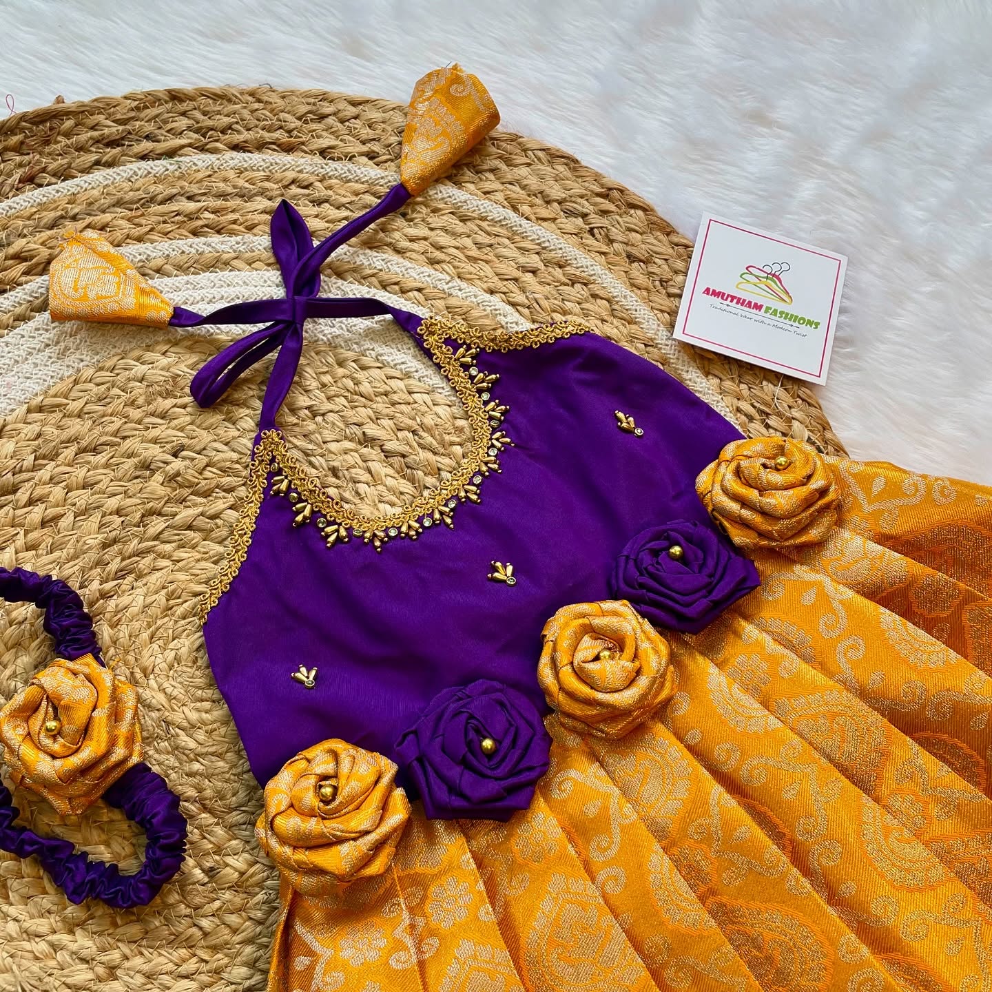 Voilet and Yellow Premium Kanchipattu Frock