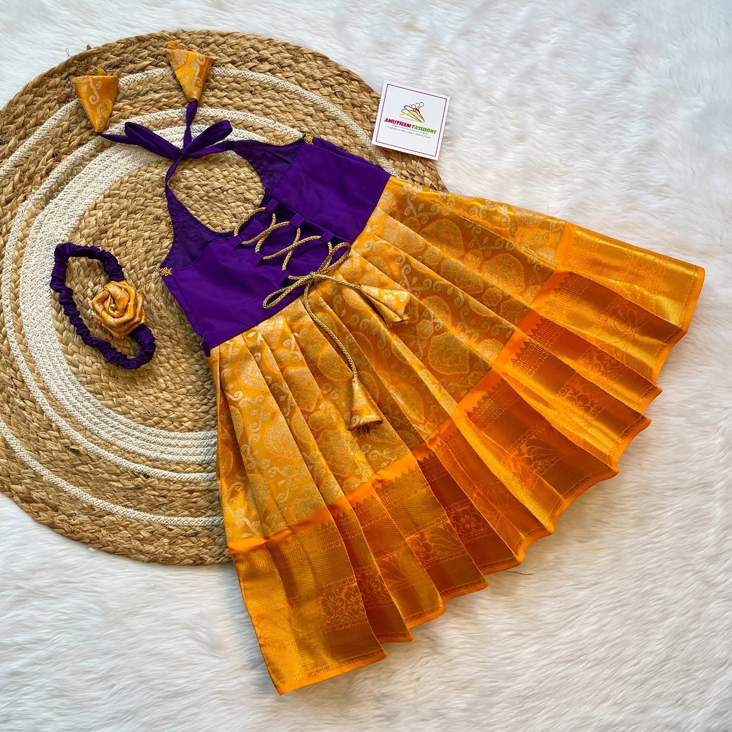 Voilet and Yellow Premium Kanchipattu Frock