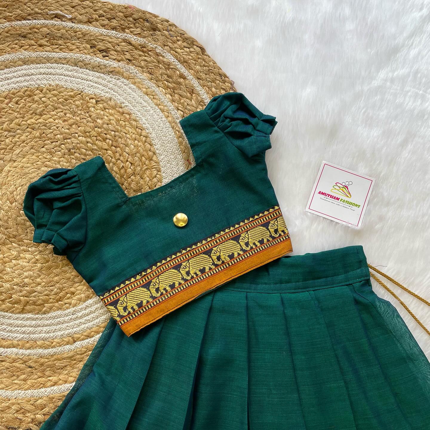 Green Color Narayanapet Cotton Paavadai and Sattai