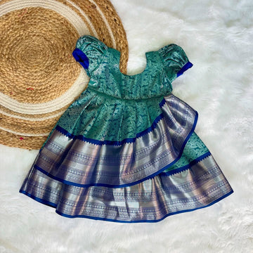 Light Blue and Dark Blue Kanchipattu Frock