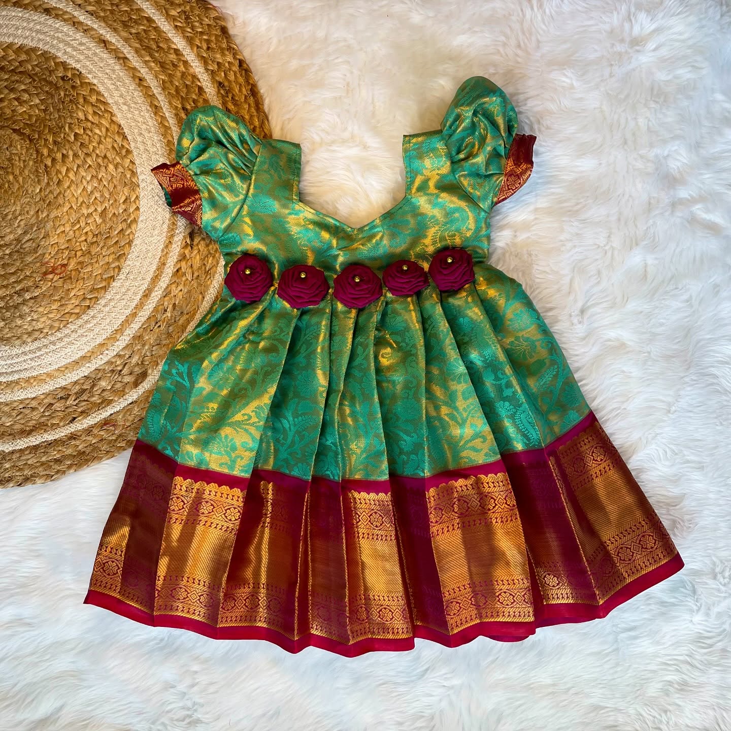 Green and Purple Kanchipattu Frock