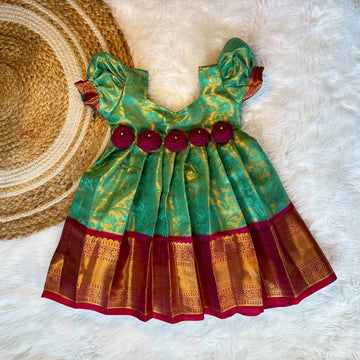 Green and Purple Kanchipattu Frock