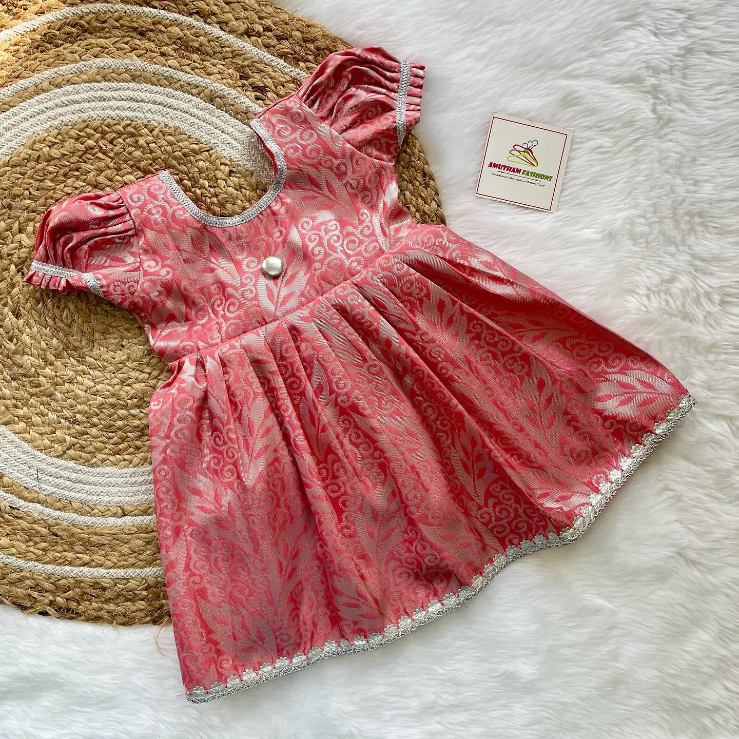 Pink  Kanchipattu Midi Length Frock