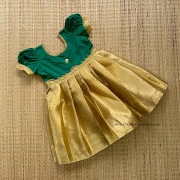 Dark Green Tissue Silk Frock