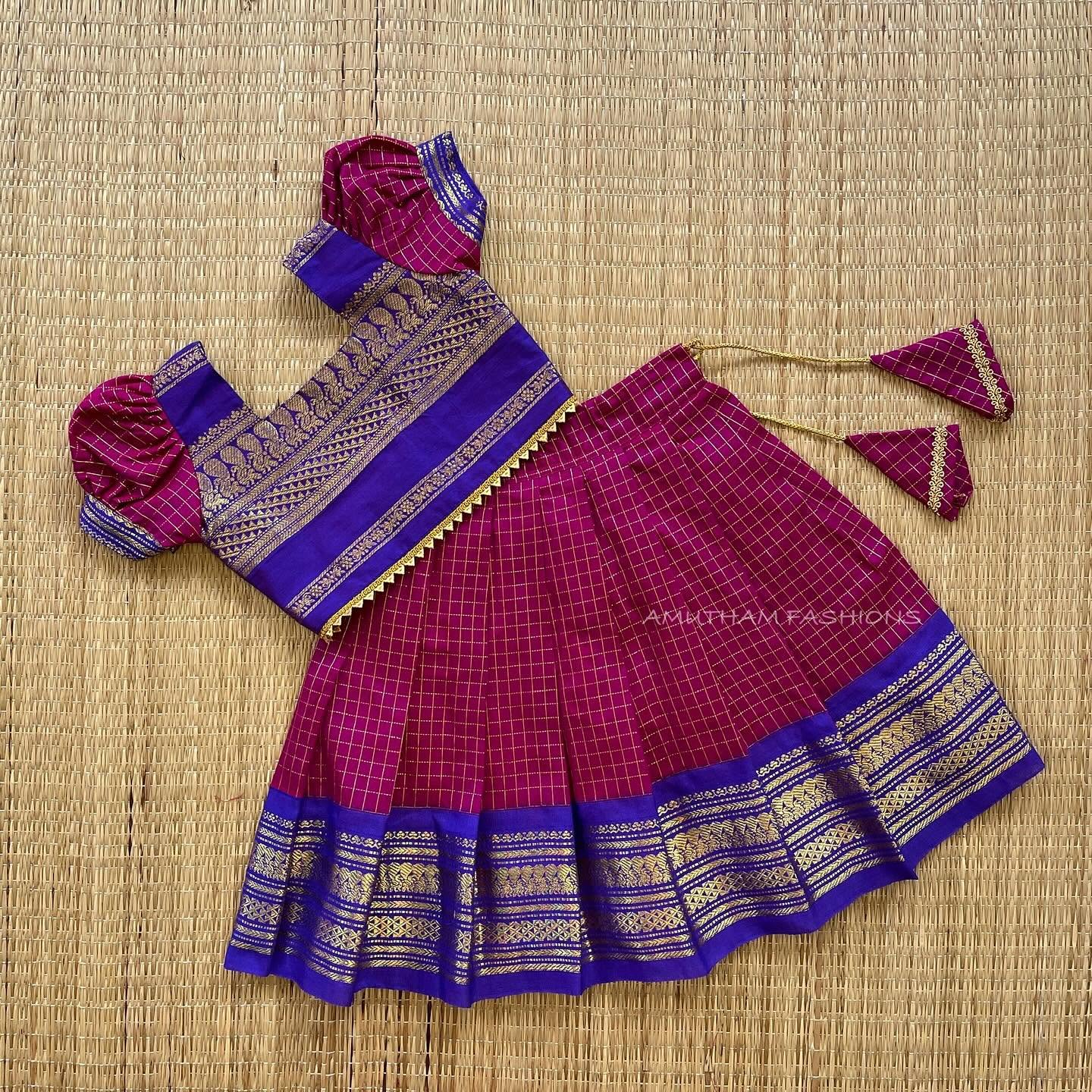 Magenta and Bluish Voilet Silk Paavadai Sattai