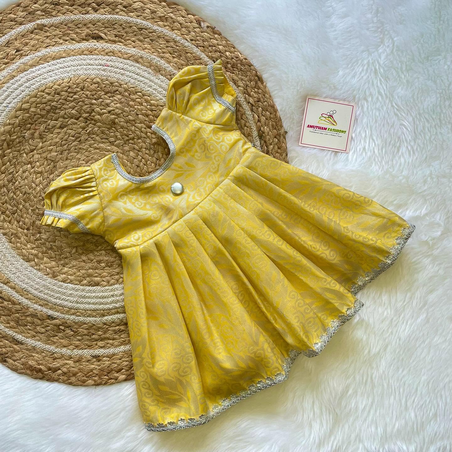 Yellow Kanchipattu Midi Length Frock