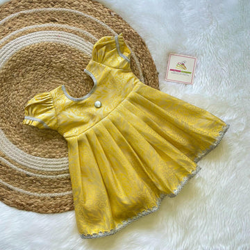 Yellow Kanchipattu Midi Length Frock