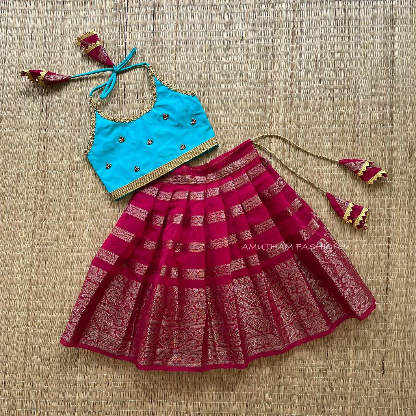 Maroon Banarasi Skirt and BlueTop