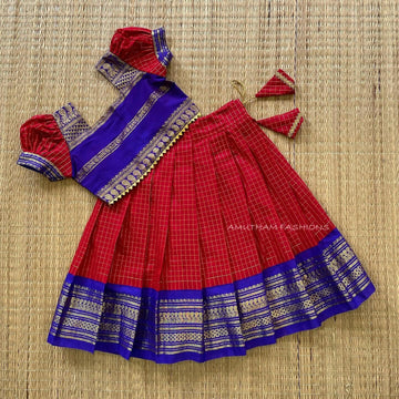 Red and Bluish Voilet Silk Paavadai Sattai