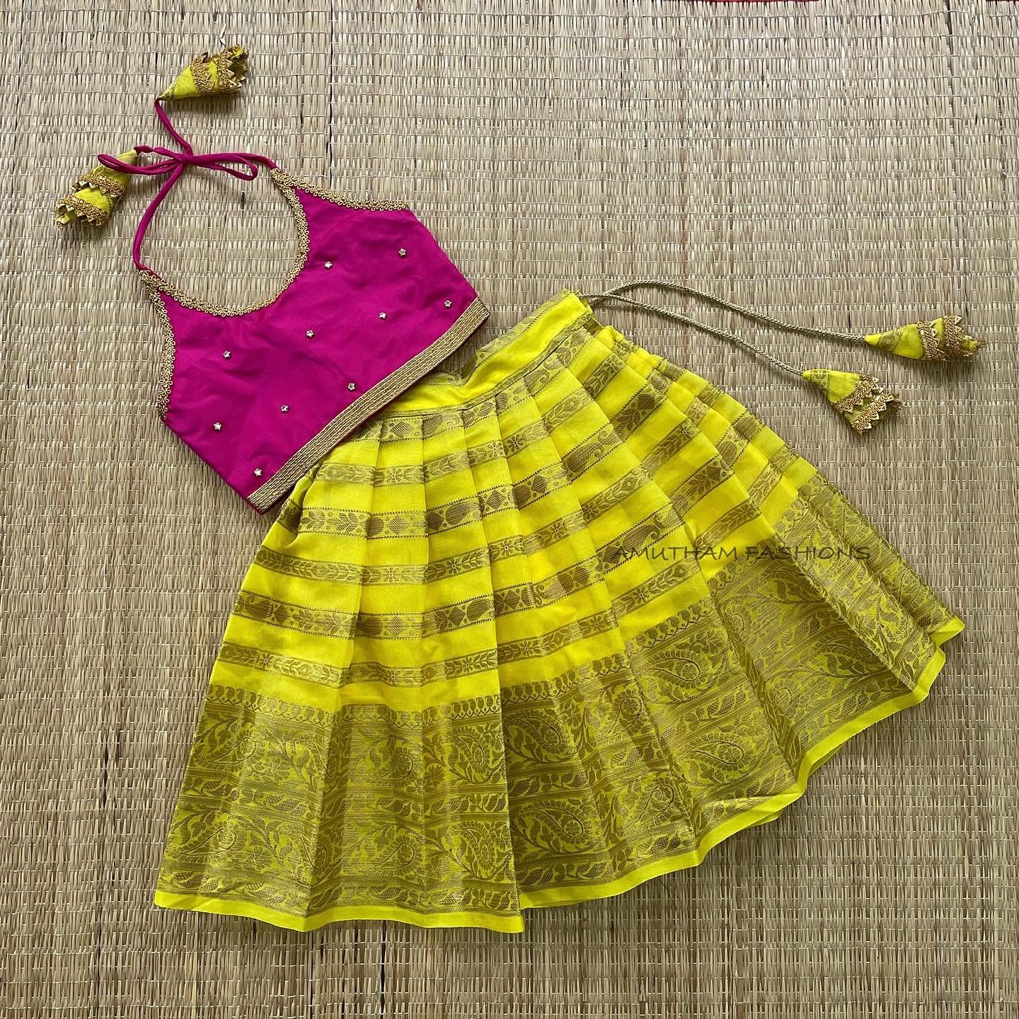 Yellow Banarasi Skirt and Pink Top