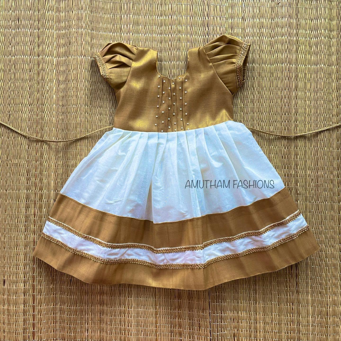 Off white and gold Kerala Frock