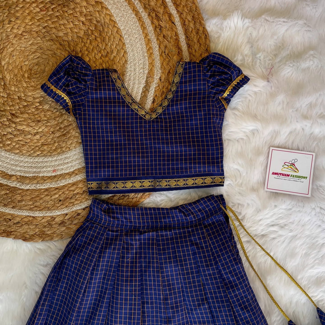 Blue Handloom Cotton Traditional Paavadai and Sattai