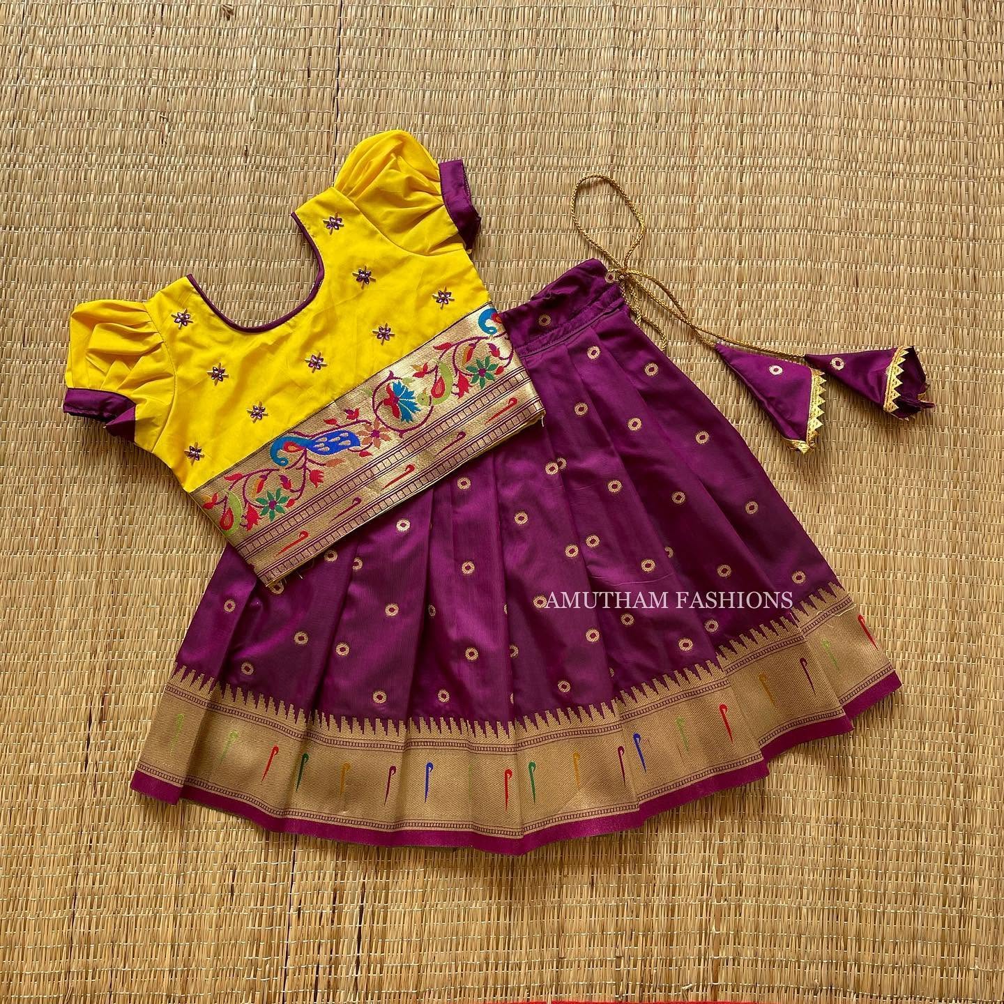 Voilet Skirt and Yellow Top - Paithani