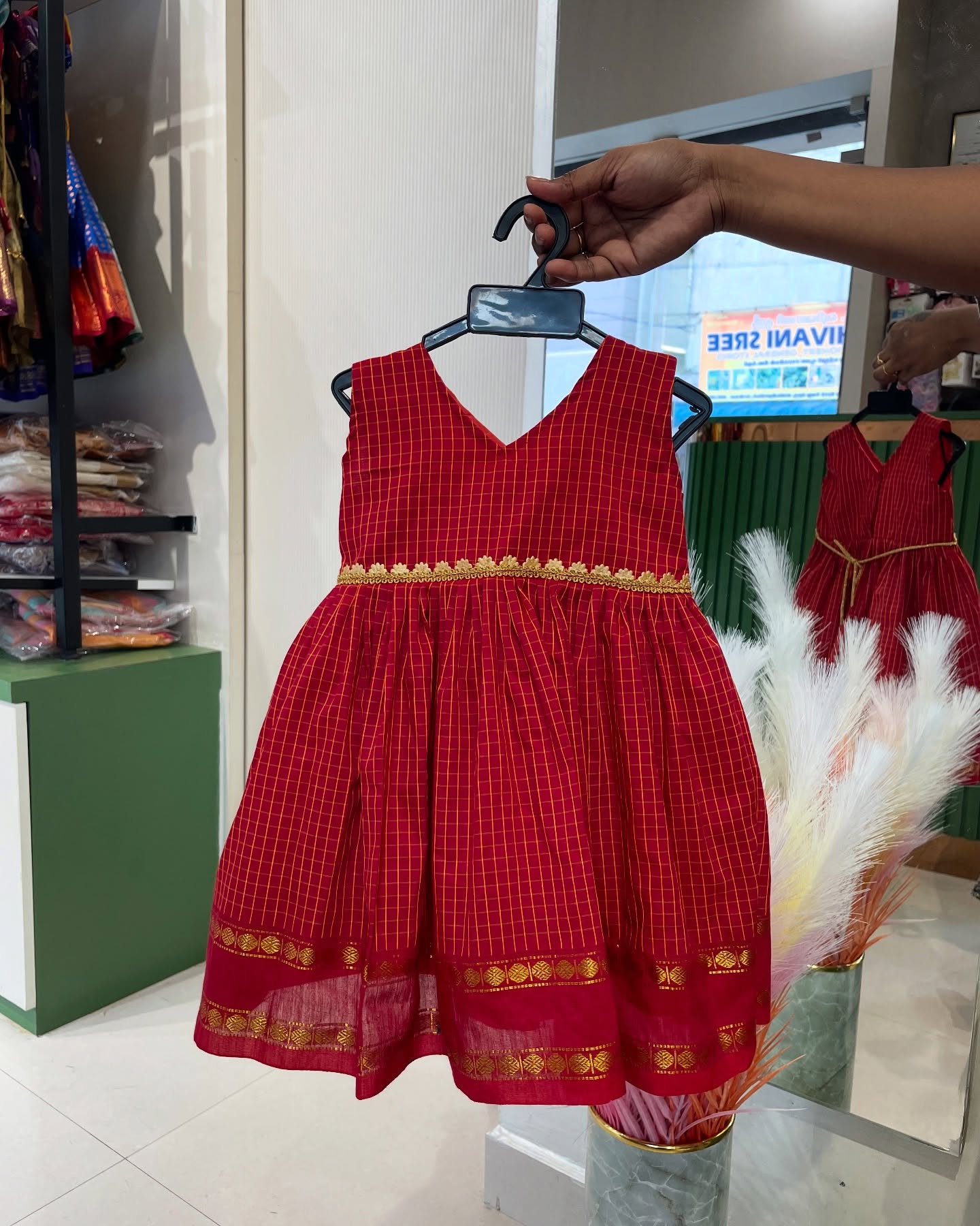 Red Handloom Silk Cotton Frock
