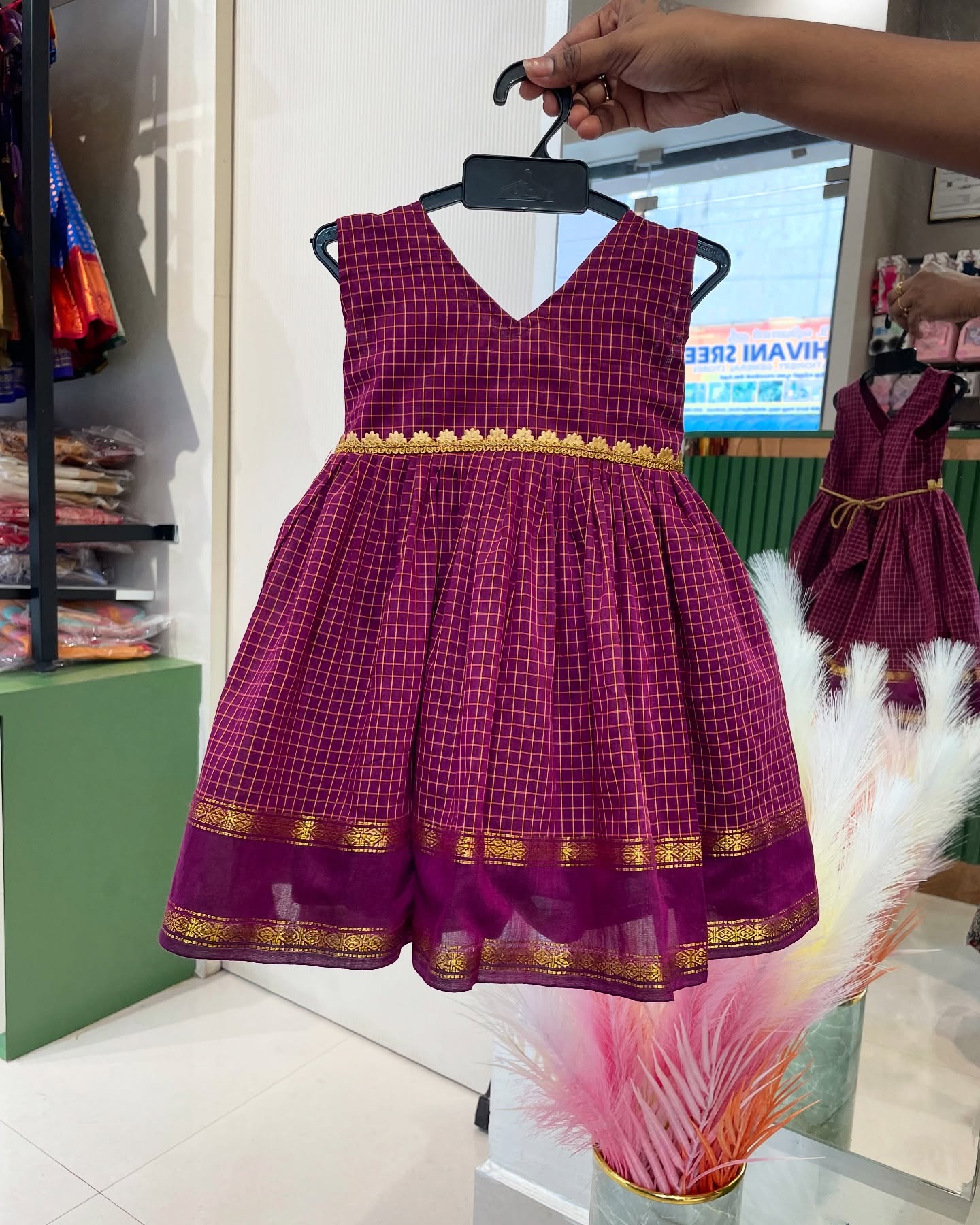 Magenta Pink Handloom Silk Cotton Frock