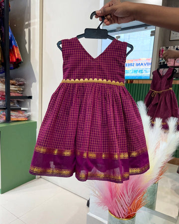 Magenta Pink Handloom Silk Cotton Frock